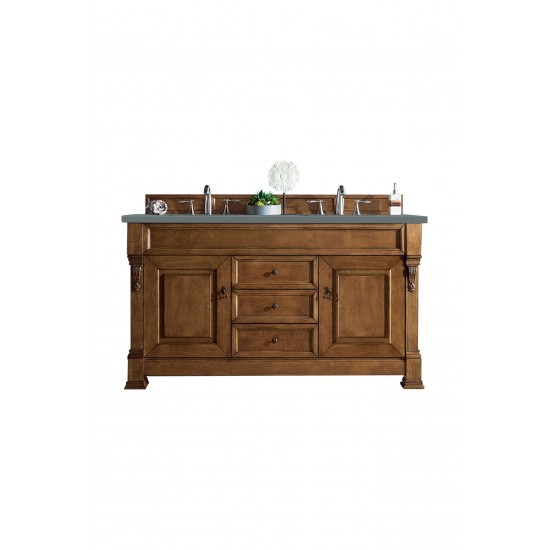 Brookfield 60" Double Vanity, Country Oak w/ 3 CM Cala Blue Quartz Top