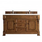 Brookfield 60" Double Vanity, Country Oak w/ 3 CM Classic White Quartz Top