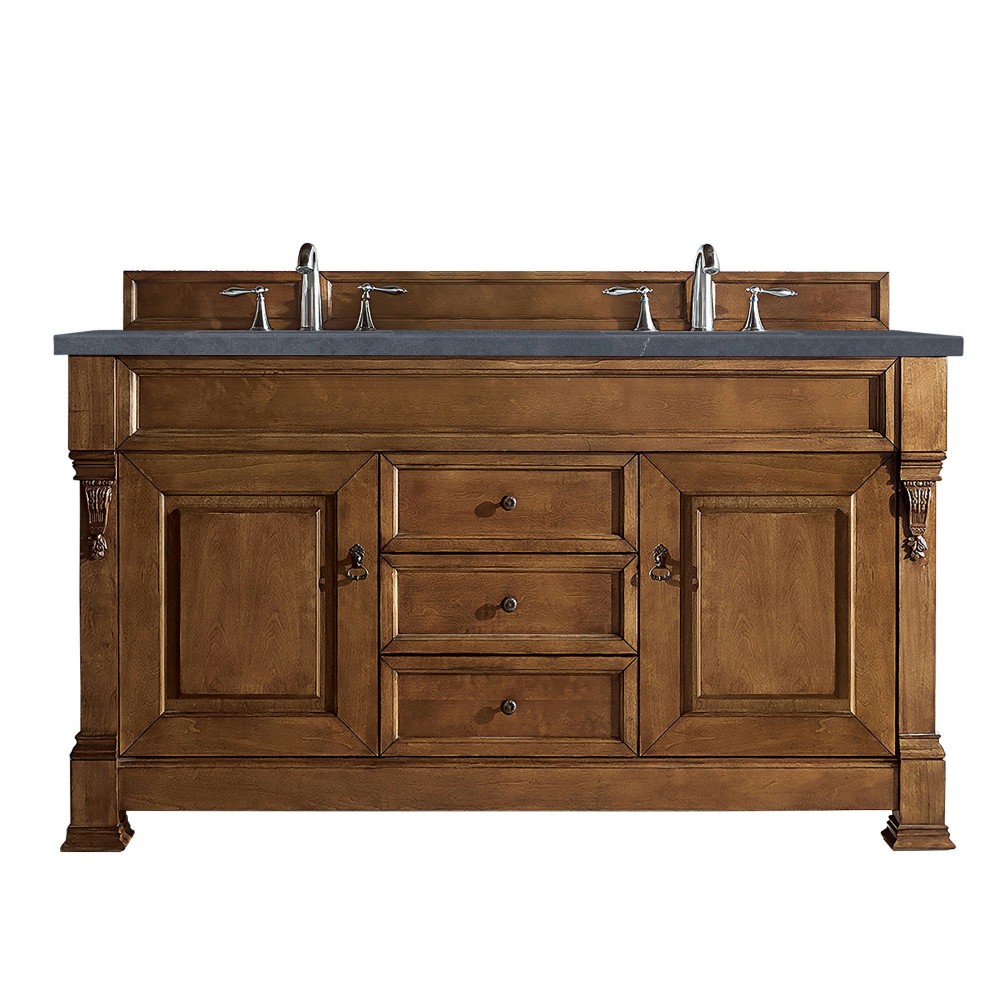 Brookfield 60" Double Vanity, Country Oak w/ 3 CM Charcoal Soapstone Quartz Top