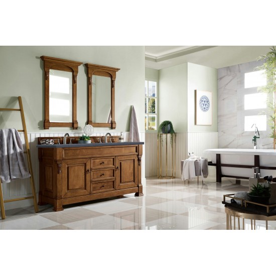 Brookfield 60" Double Vanity, Country Oak w/ 3 CM Charcoal Soapstone Quartz Top