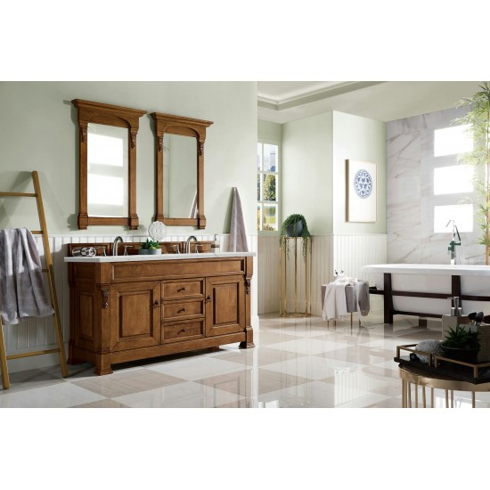 Brookfield 60" Double Vanity Country Oak w/ 3 CM Jasmine Pearl Quartz Top