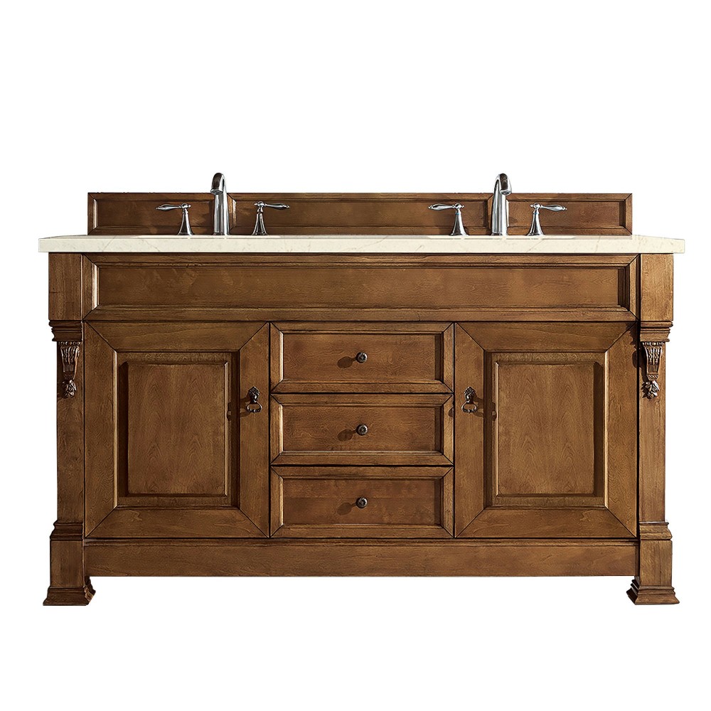 Brookfield 60" Double Vanity, Country Oak w/ 3 CM Eternal Marfil Quartz Top