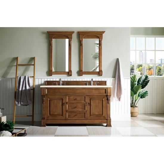 Brookfield 60" Double Vanity, Country Oak w/ 3 CM Eternal Marfil Quartz Top