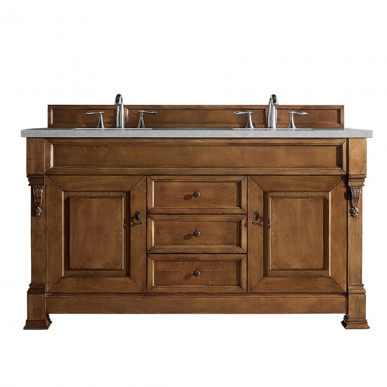 Brookfield 60" Double Vanity, Country Oak w/ 3 CM Eternal Serena Quartz Top