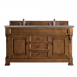 Brookfield 60" Double Vanity, Country Oak w/ 3 CM Grey Expo Quartz Top