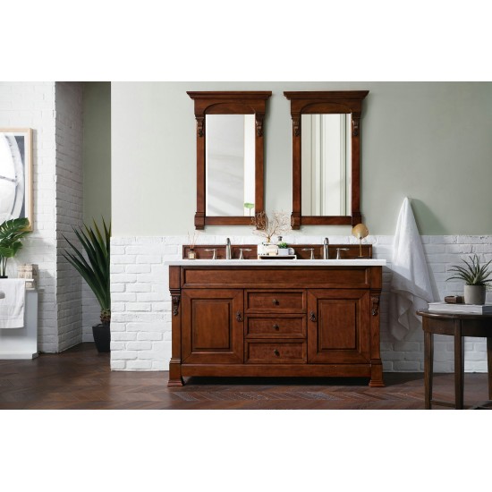 Brookfield 60" Double Vanity, Warm Cherry w/ 3 CM Arctic Fall Solid Surface Top