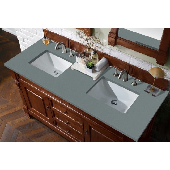 Brookfield 60" Double Vanity, Warm Cherry w/ 3 CM Cala Blue Quartz Top