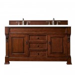 Brookfield 60" Double Vanity, Warm Cherry w/ 3 CM Classic White Quartz Top