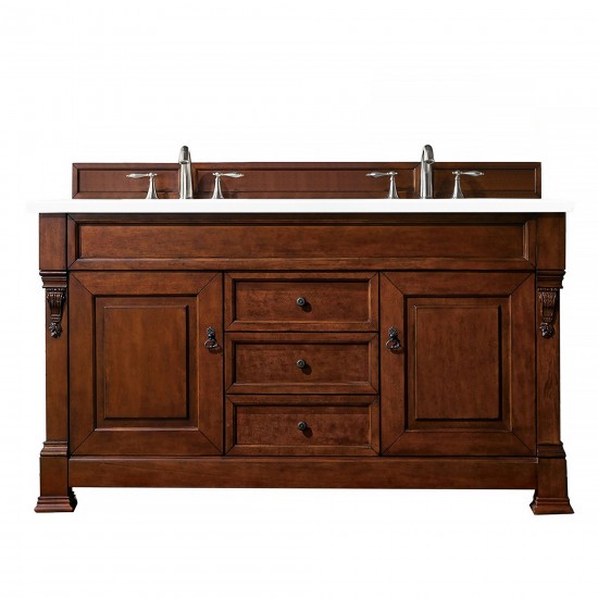 Brookfield 60" Double Vanity, Warm Cherry w/ 3 CM Classic White Quartz Top