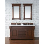 Brookfield 60" Double Vanity, Warm Cherry w/ 3 CM Classic White Quartz Top