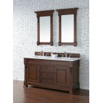 Brookfield 60" Double Vanity, Warm Cherry w/ 3 CM Classic White Quartz Top