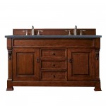 Brookfield 60" Double Vanity, Warm Cherry w/ 3 CM Charcoal Soapstone Quartz Top