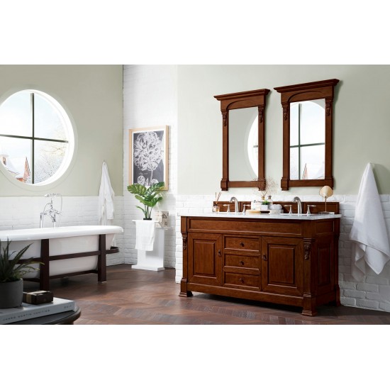 Brookfield 60" Double Vanity Warm Cherry w/ 3 CM Jasmine Pearl Quartz Top