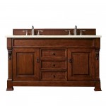 Brookfield 60" Double Vanity, Warm Cherry w/ 3 CM Eternal Marfil Quartz Top