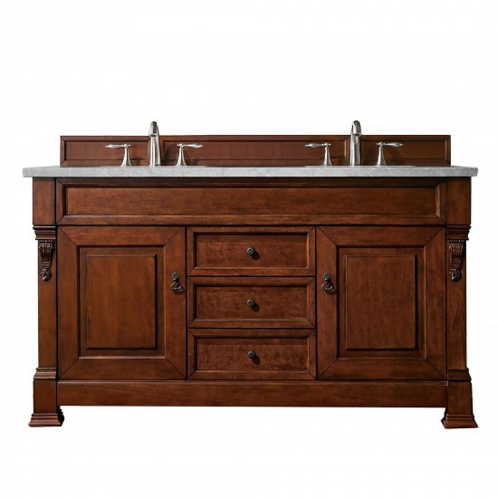 Brookfield 60" Double Vanity, Warm Cherry w/ 3 CM Eternal Serena Quartz Top