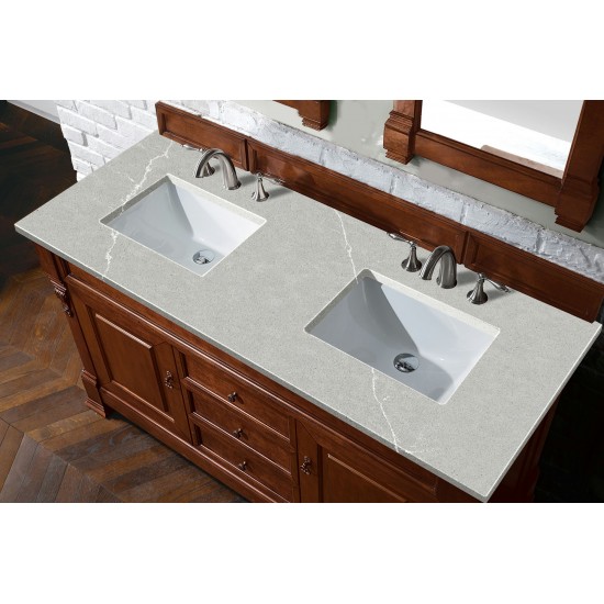 Brookfield 60" Double Vanity, Warm Cherry w/ 3 CM Eternal Serena Quartz Top