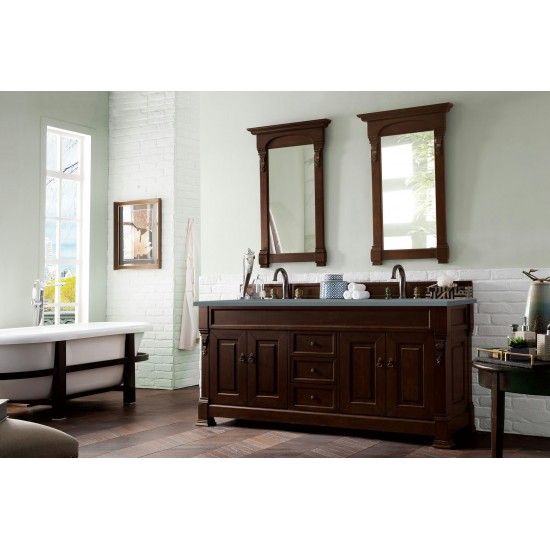 Brookfield 72" Double Vanity, Burnished Mahogany w/ 3 CM Cala Blue Quartz Top