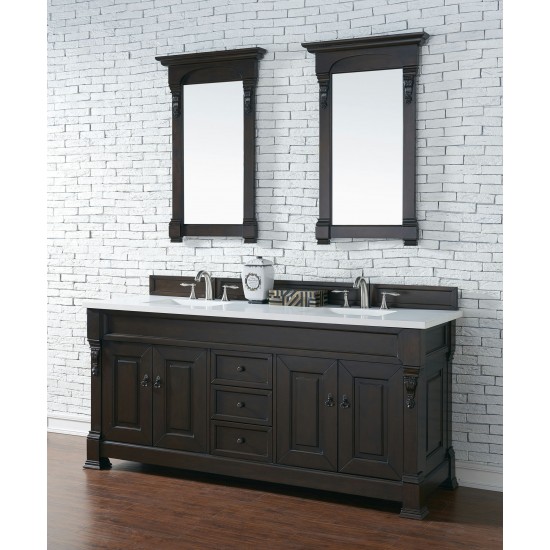 Brookfield 72" Double Vanity Burnished Mahogany w/ 3 CM Classic White Quartz Top