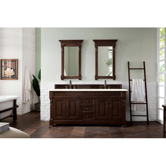 Brookfield 72" Double Vanity Burnished Mahogany w/3 CM Eternal Marfil Quartz Top