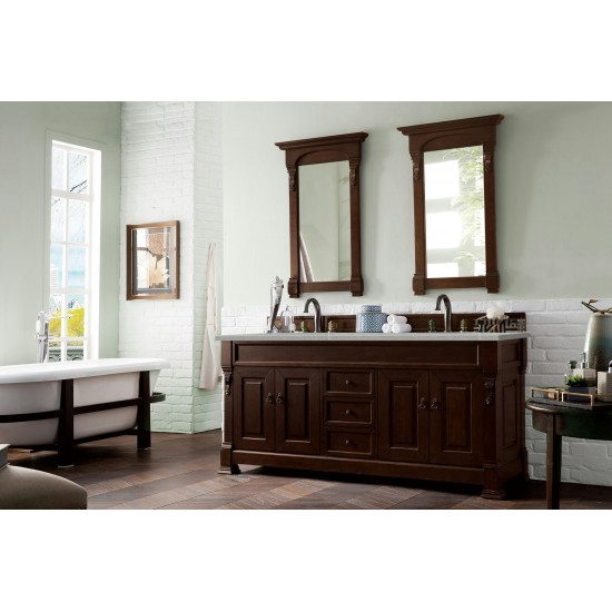 Brookfield 72" Double Vanity Burnished Mahogany w/3 CM Eternal Serena Quartz Top