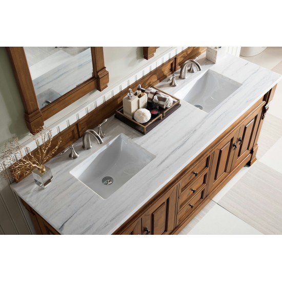 Brookfield 72" Double Vanity, Country Oak w/ 3 CM Arctic Fall Solid Surface Top