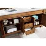 Brookfield 72" Double Vanity, Country Oak w/ 3 CM Arctic Fall Solid Surface Top