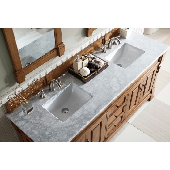 Brookfield 72" Double Vanity, Country Oak w/ 3 CM Carrara Marble Top