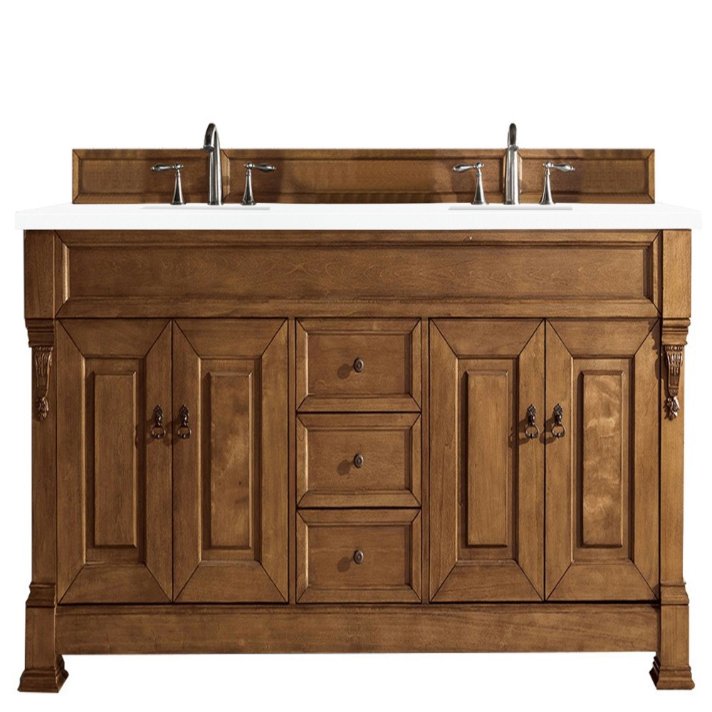 Brookfield 72" Double Vanity, Country Oak w/ 3 CM Classic White Quartz Top