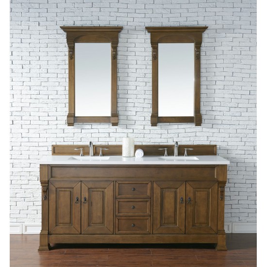 Brookfield 72" Double Vanity, Country Oak w/ 3 CM Classic White Quartz Top