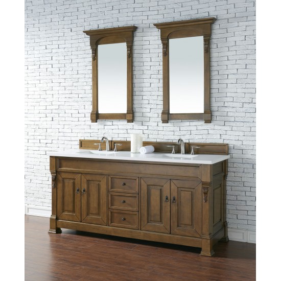 Brookfield 72" Double Vanity, Country Oak w/ 3 CM Classic White Quartz Top