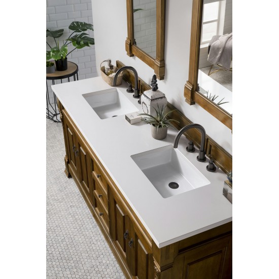 Brookfield 72" Double Vanity, Country Oak w/ 3 CM Classic White Quartz Top