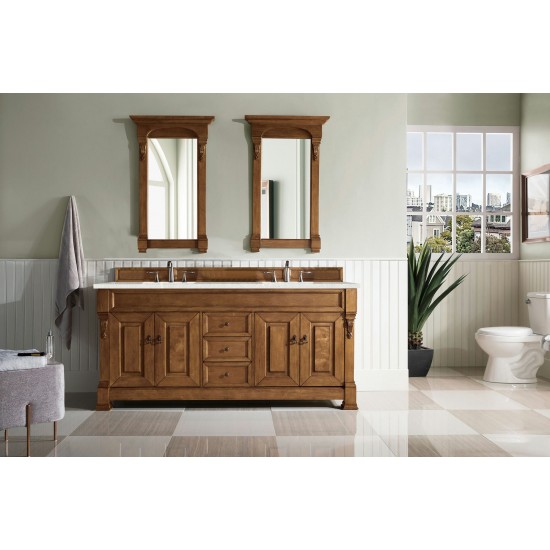 Brookfield 72" Double Vanity, Country Oak w/ 3 CM Eternal Serena Quartz Top