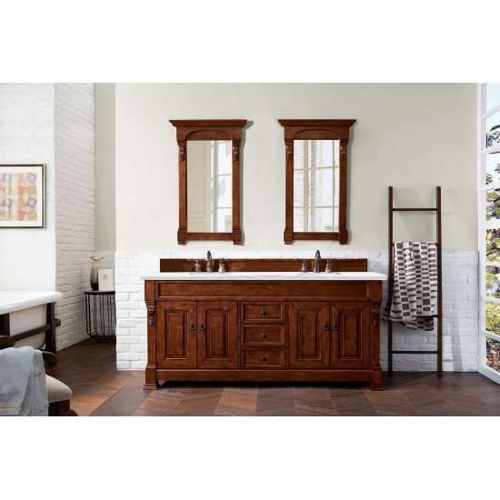 Brookfield 72" Double Vanity, Warm Cherry w/ 3 CM Arctic Fall Solid Surface Top