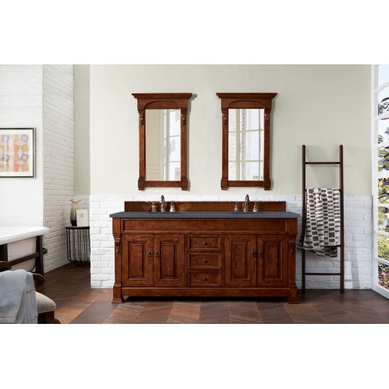 Brookfield 72" Double Vanity, Warm Cherry w/ 3 CM Charcoal Soapstone Quartz Top