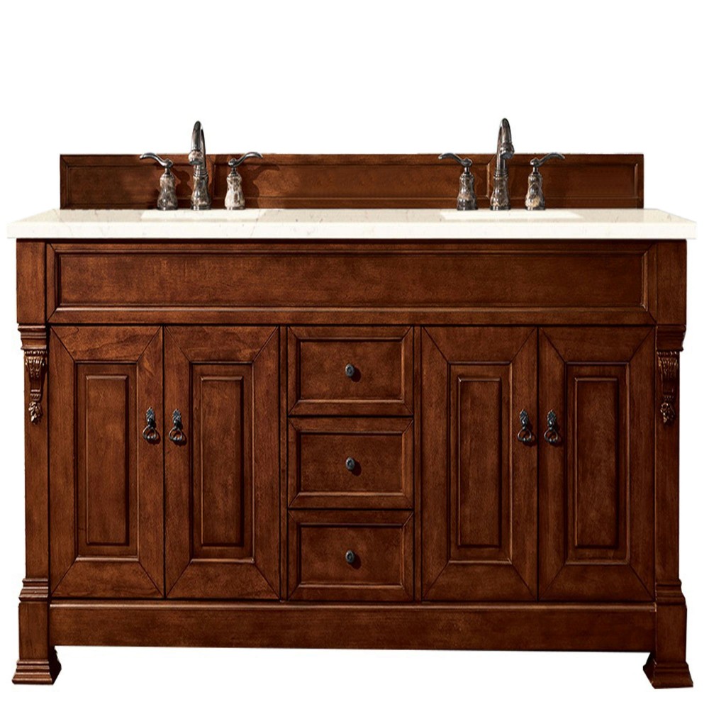 Brookfield 72" Double Vanity, Warm Cherry w/ 3 CM Eternal Marfil Quartz Top Brookfield 72" Double Vanity, Warm Cherry w/ 3 CM Eternal Marfil Quartz Top