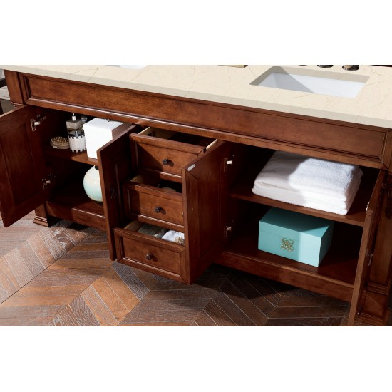 Brookfield 72" Double Vanity, Warm Cherry w/ 3 CM Eternal Marfil Quartz Top