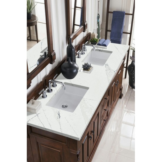 Brookfield 72" Double Vanity, Warm Cherry w/ 3 CM Ethereal Noctis Quartz Top