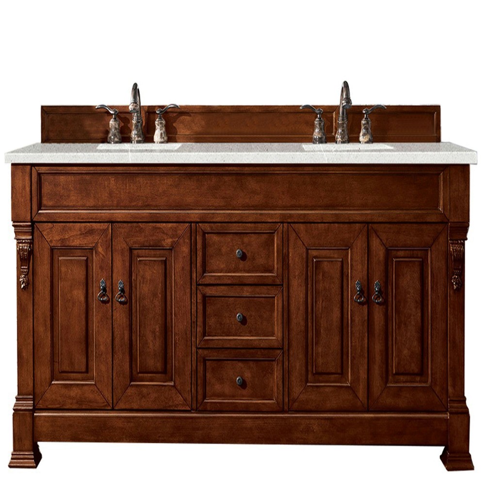 Brookfield 72" Double Vanity, Warm Cherry w/ 3 CM Eternal Serena Quartz Top