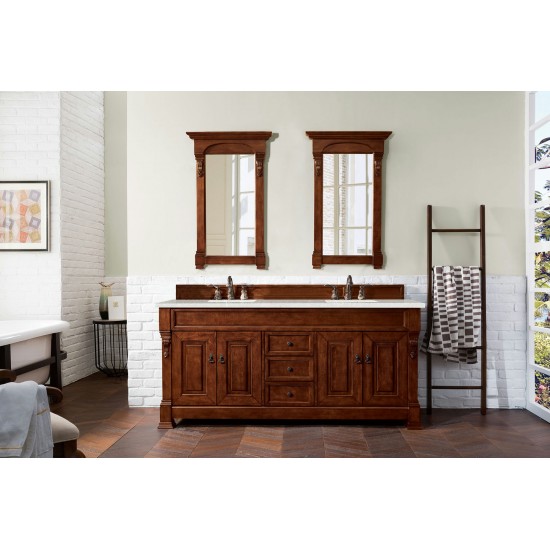 Brookfield 72" Double Vanity, Warm Cherry w/ 3 CM Eternal Serena Quartz Top