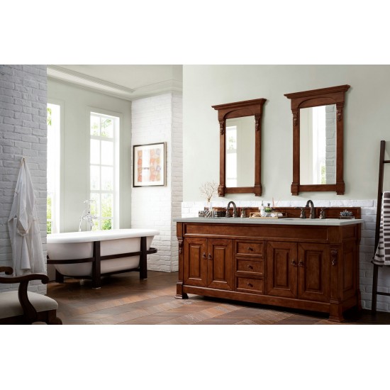 Brookfield 72" Double Vanity, Warm Cherry w/ 3 CM Eternal Serena Quartz Top