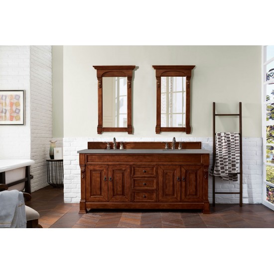 Brookfield 72" Double Vanity, Warm Cherry w/ 3 CM Grey Expo Quartz Top