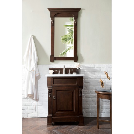 Brookfield 26" Single Vanity, Burnished Mahogany w/ 3 CM Carrara Marble Top