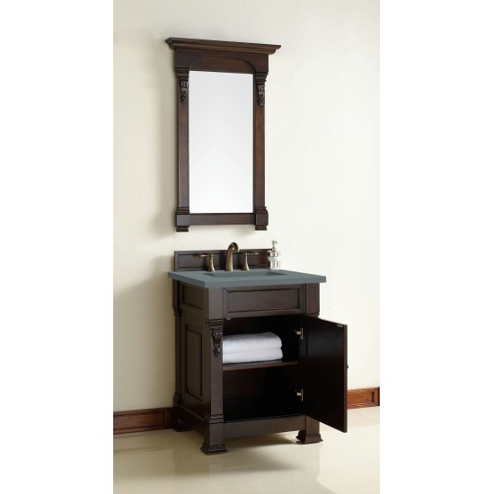 Brookfield 26" Single Vanity, Burnished Mahogany w/ 3 CM Cala Blue Quartz Top