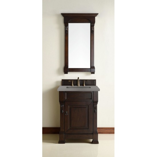 Brookfield 26" Single Vanity, Burnished Mahogany w/ 3 CM Grey Expo Quartz Top