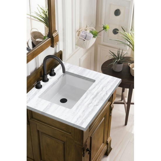 Brookfield 26" Single Vanity, Country Oak w/ 3 CM Arctic Fall Solid Surface Top