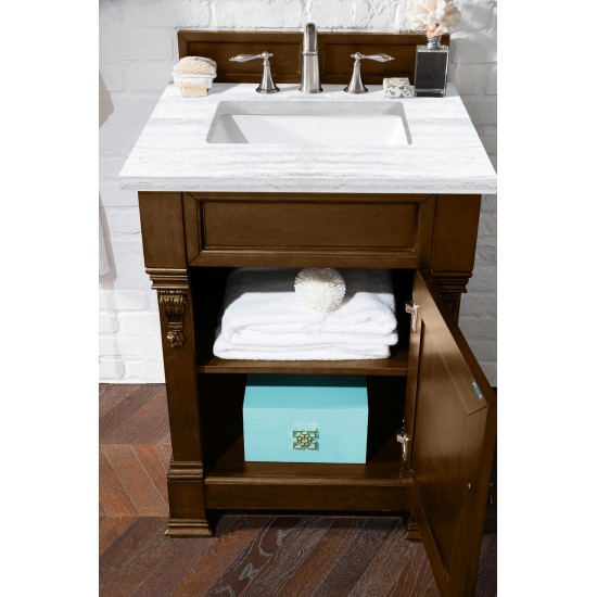 Brookfield 26" Single Vanity, Country Oak w/ 3 CM Arctic Fall Solid Surface Top