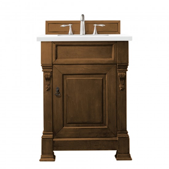 Brookfield 26" Single Vanity, Country Oak w/ 3 CM Classic White Quartz Top