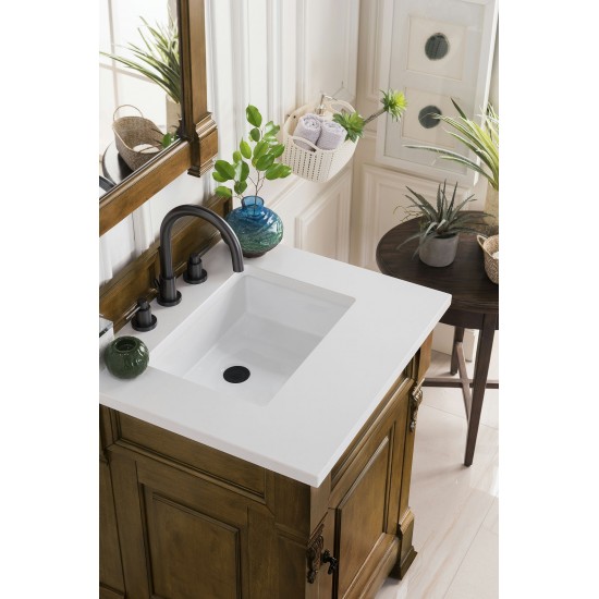 Brookfield 26" Single Vanity, Country Oak w/ 3 CM Classic White Quartz Top