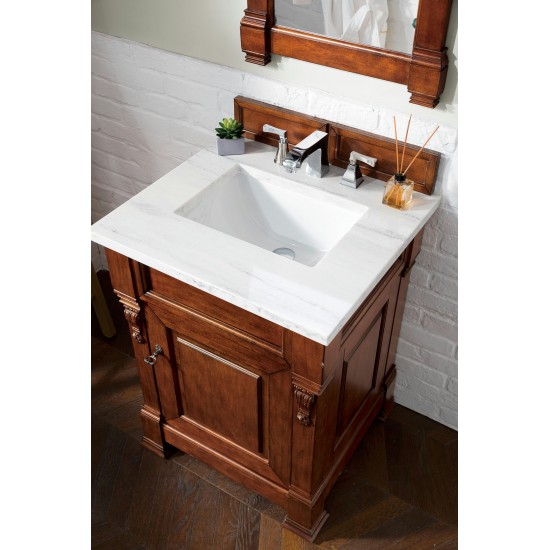 Brookfield 26" Single Vanity, Warm Cherry w/ 3 CM Arctic Fall Solid Surface Top