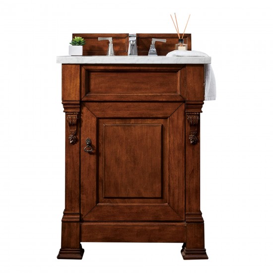 Brookfield 26" Single Vanity, Warm Cherry w/ 3 CM Carrara Marble Top